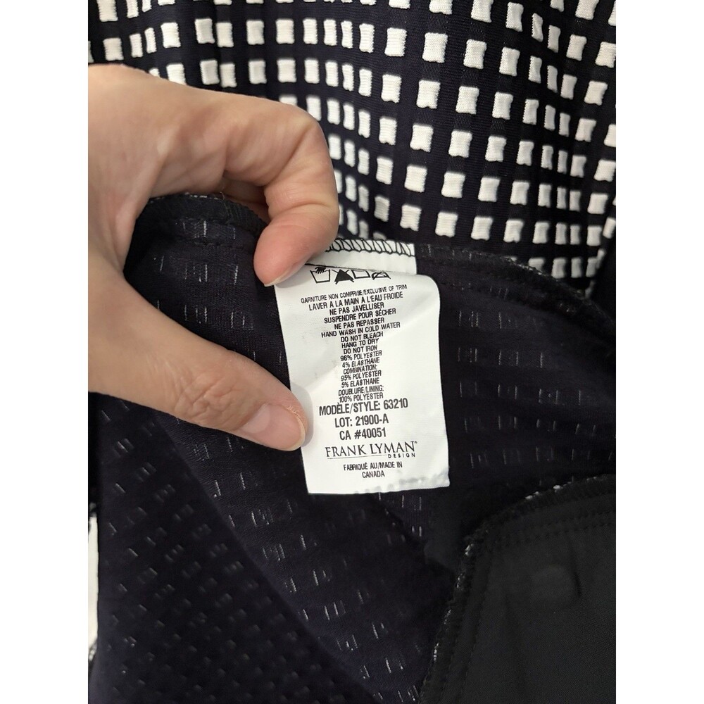 Frank Lyman Longline Vest Womens 8 M Black White Geometric Duster Zip Pockets - Picture 4 of 5